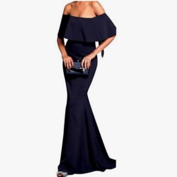 Badgley Mischka Off the Shoulder black long formal gown dress Sz 10 - Picture 2 of 15